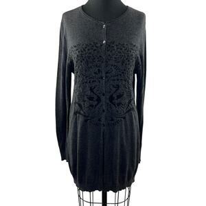 ALDO MARTINS Black Cotton Cashmere Jacquard Long Sleeve Button-Down Cardigan 12